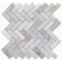 Stone Center Online Calacatta Gold Marble 1x3 Herringbone Mosaic Tile Honed Kitchen Bath Wall Floor Backsplash Shower (1 Sheet)