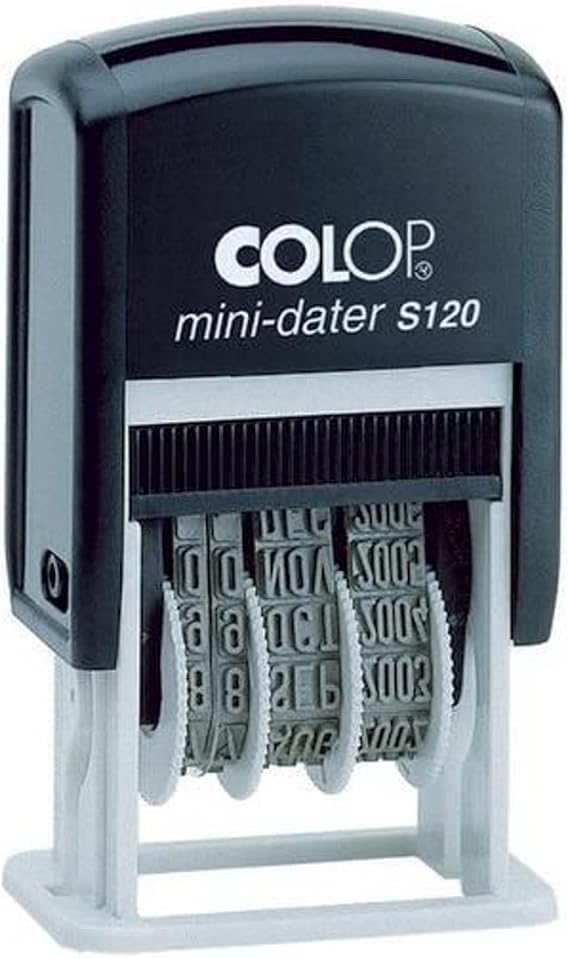 COLOP S120 Mini Dater Stamp - Black Ink | 104732 | 4mm Adjustable Self-Inking Date Stamp | Manually Adjustable - Runs for 12 Years