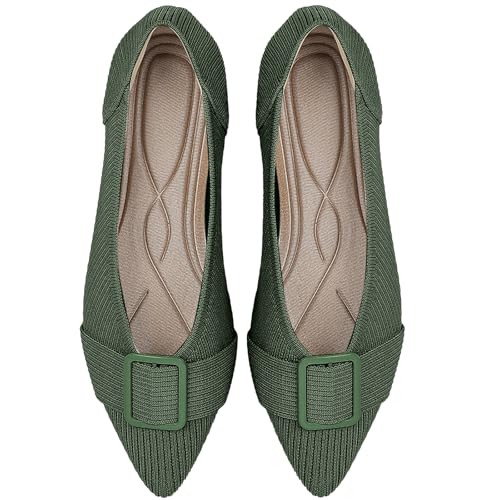 TINGRISE Womens Flats Shoes Pointed Toe Comfortable Dressy Knit Ballet Casual Work Shoes