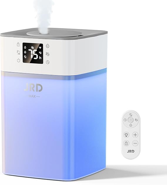 JRD 4L Humidifiers for Bedroom, Cool Mist Humidifier for Large Room, 40H Runtime, 360 Nozzle, Night Light for Home, Office, Baby Nursery, Plants(Black)
