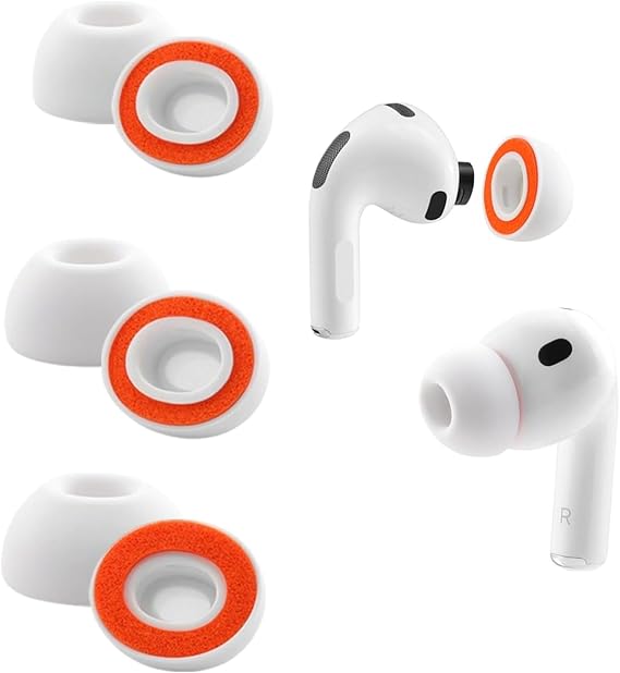 AirPods Pro 3第3世代2025用低反発素材イヤーチップ3組。シリコンアウターカバー、Pro3交換用イヤホンイヤーチップ、収納ボックス付き、AirPodsPro3用シリコンメモリーフォームイヤーチップ-ホワイト/オレンジ。