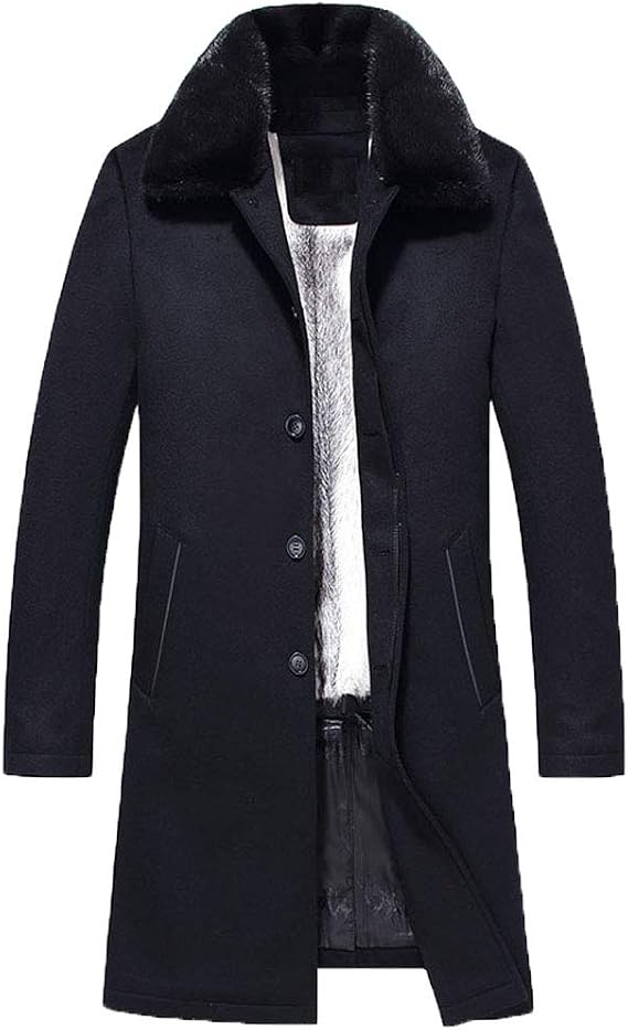 Denny&Dora Mens Mink Fur Coat Long Style Luxurious Cross Mink Fur Liner Mink Collar Business Elite Jacket Long Style