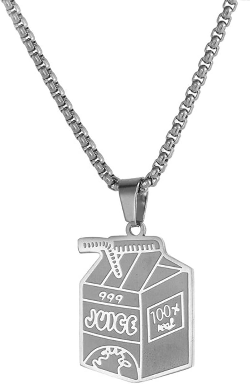 Exquisite Stainless Steel Juice Box Pendant Necklace,Simple Personality Fashion Jewelry Hip Hop Trend Necklace,Beverage Box Pendant Presents DecorationsSilver