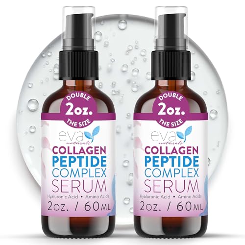 Eva Naturals Multi Peptide Face Serum Anti Aging Collagen Peptides for Plump & Firm Skin Elasticity, Wrinkle & Fine Line Renewal, Fragrance Free Firming Facial Skincare - 2 oz 2 Pack