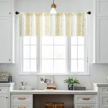 MRTREES Sheer Curtain Valance Leaves Printed 16 inch Length Linen Textured Yellow Living Room Leaf Print Valance Curtain Bedroom Rod Pocket Window Treatment 1 Panel