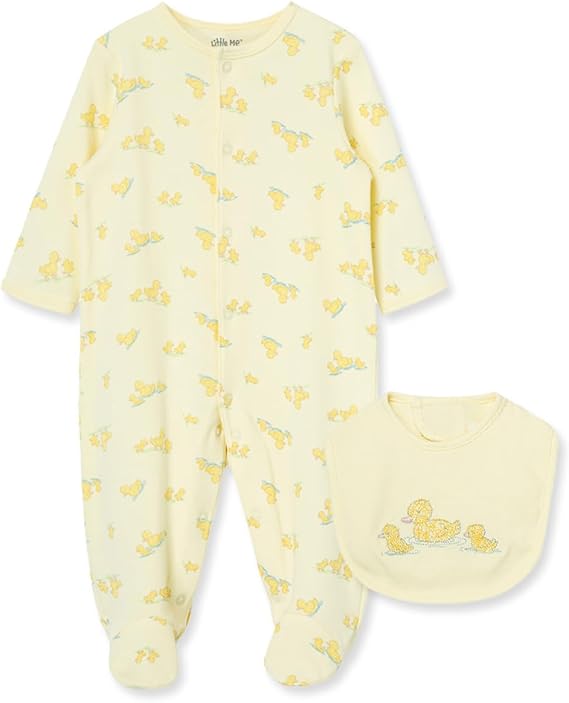 Little Me Clothes for Baby Girls 100% Cotton Scratch Free Tag 2-Piece Zipper Closure Footie and Headband Set, Baby Essentials