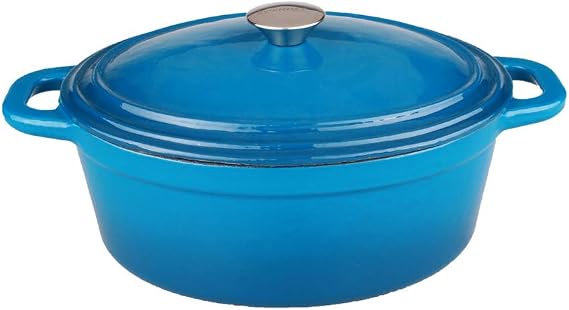BergHOFF Neo Enameled Cast Iron 8qt Oval Dutch Oven, Blue, Heavy Duty