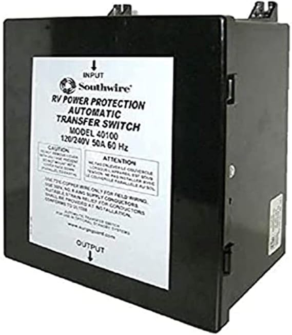 Technology Research (40100 50 Amp Surge Guard Automatic Transfer Switch,Black | Permanently installs in RV, protects from faulty park power, transfers to generator power after 30 second delay, 120/240V