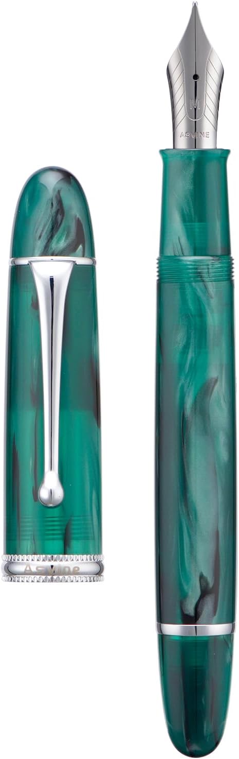 Asvine V800 Fountain Pen Vacuum Filling System with Large Ink Capacity Smooth Number 8 Medium Nib with Gift Case and Wrench- Green Acrylic
