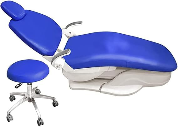 4Pcs/Set Dental Chair Covers, Headrest Backrest Protector, Dental Protective Full PU Leather Unit Dental Chair Seat Cover Elastic Waterproof Protective Case Protector Dentist Equipmen(Color:Dark blue)