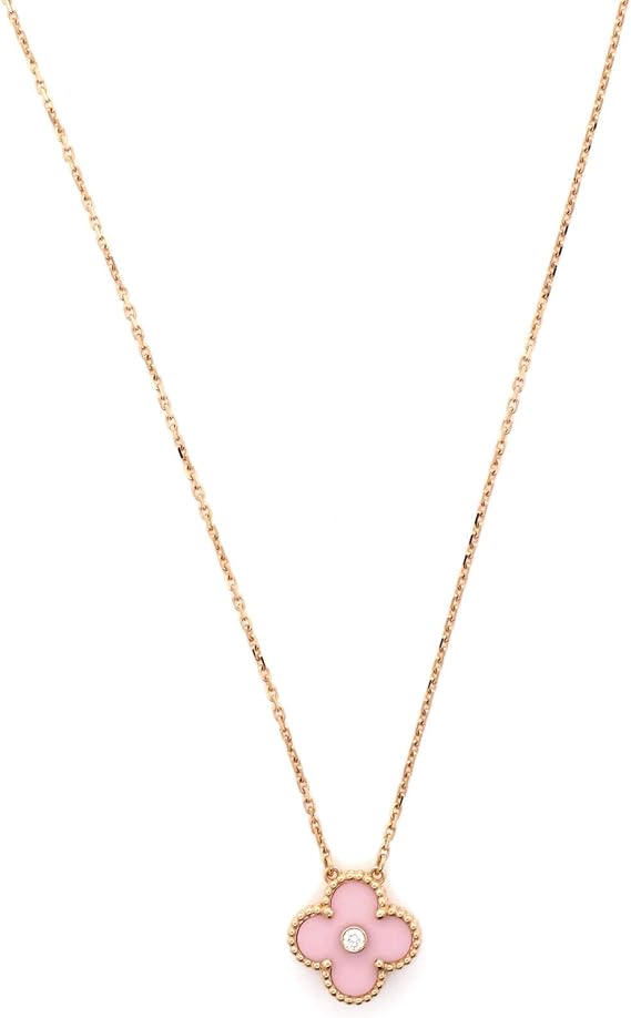 Pre-Loved Vintage Alhambra Pendant Necklace 18K Rose Gold and Pink Sevres Porcelain with Diamond, Rose Gold
