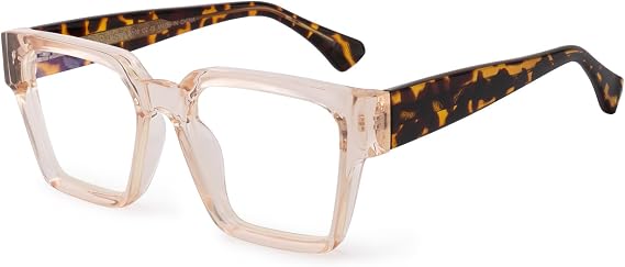 Blue Light Blocking Glasses,Stylish Retro Trapezoid Spring Hinges ，Gaming Computer Glasses Anti Glare Headache Eyes Strain Glasses with Blue Light Filter, Glasses Unisex，Translucent Gray 0.0