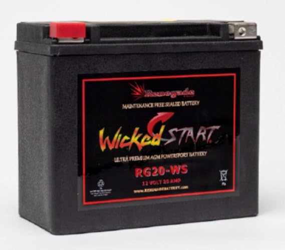 Replacement Motorcycle Battery; RG20-WS 500+ CCA's; Fits a 1985 Harley XLX; Part# 66672-96, 65991-75C, 65991-82A, 65991-82B, BTX20-BS, BTX20H-BS, YTX20-BS