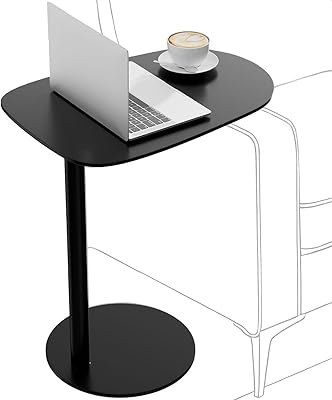 C Shaped End Table for Couch or Sofa - Modern Metal Side Table with Slim Frame, Space-Saving Design for Living Room, Bedroom, or Small Spaces, Ideal for Coffee, Snacks & Laptop, Black, 27.6 Inch