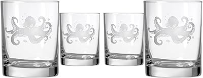 Rolf Glass Octopus Double Old Fashioned Glass Set of 4, 14 oz, Clear