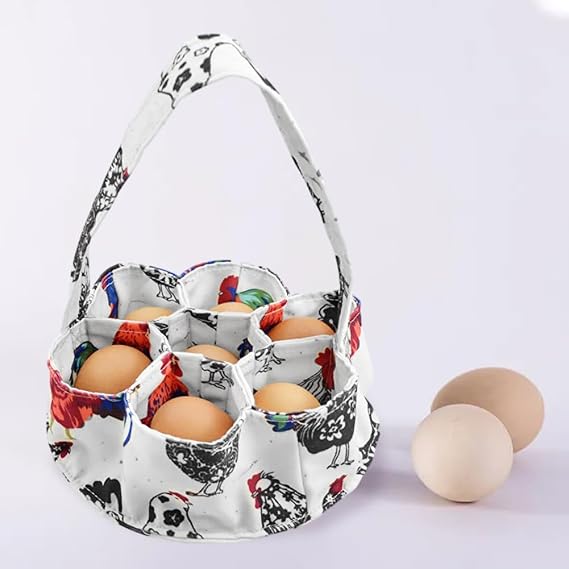 Egg Basket for Collecting Fresh Eggs, 7-Pouch Canvas Holder with Padded Bottom, Portable Egg Collector for Ducks, Chickens, and Geese | Backyard Poultry Owners Essential