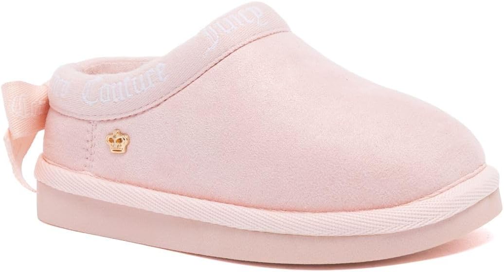Juicy Couture Girls Platform Slippers Cozy Faux Fur Lined Slip-On House Shoes for Little Kids and Big Kids with Logo Strap and Back Bow