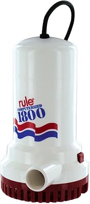 Rule A53S Series Submersible Fully Automatic Utility Pump - 1800 GPH for Boats, RVs, Basements - Double-Insulated Motor - Easy Clean Snap-Off Strainer - Small Water Pump - 24 Foot Cord