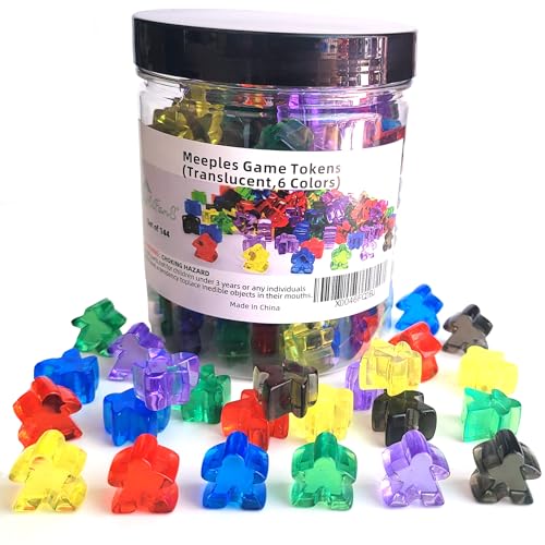 144 Pieces Meeples Game Tokens,Game Pieces for Board Games,Board Game Accessories with Portable BoxTranslucent,6 Colors