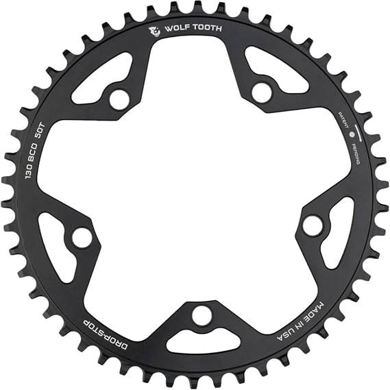 Wolf Tooth 130 BCD Road and Cyclocross Chainring - 48t, 130 BCD, 5-Bolt, Drop-Stop, 10/11/12-Speed Eagle and Flattop Compatible, Black