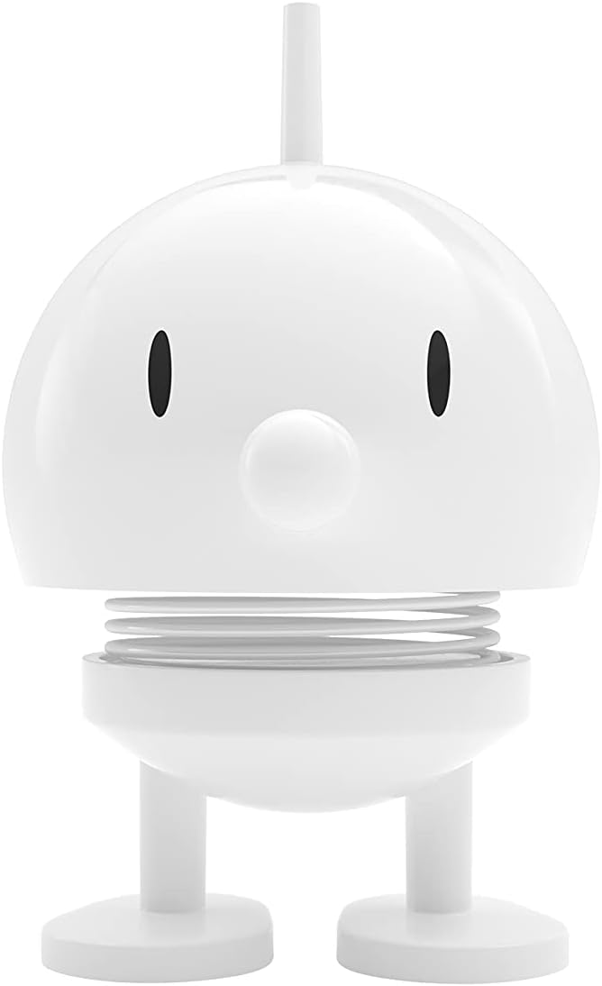 Hoptimist Bumble - Danish Design Home Decor Ornament - Plastic Figurine with a metal spring, Small - Creates Cheerful Movement - White