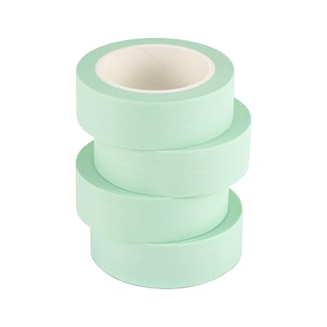 4 Rolls Pastel Mint Green Washi Tape 0.6inch Width Solid Color Masking Tape 32ft. Decorative Washi Tape Set for Arts Crafts Card Making Planner Notebook Decoration Journal Scrapbook Supplies