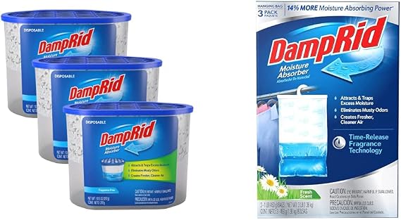 DampRid Moisture Absorber Bundle - Fragrance Free Disposable, Hanging Fresh Scent, and more (3 Pack)