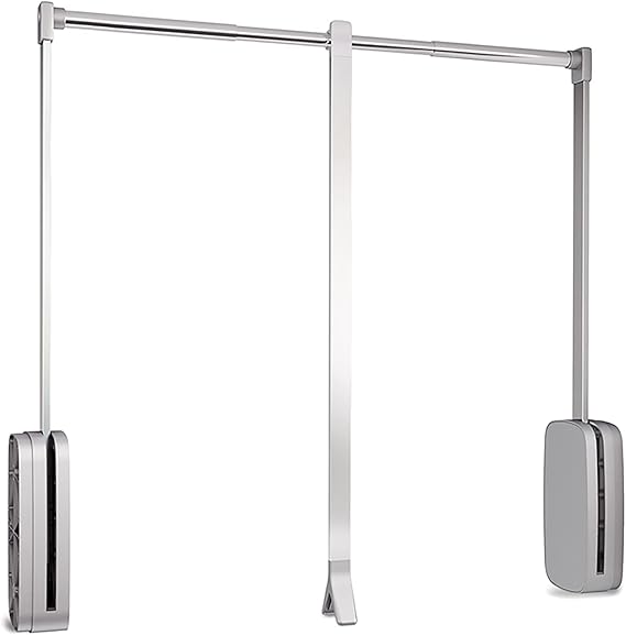 Emuca - Pull Down Hanging Rail for Wardrobe, Pull Down Wardrobe Rail Lift, Adjustable Width 830-1150mm (32,67-45,27 inch), Chromed [Energy Class A+]
