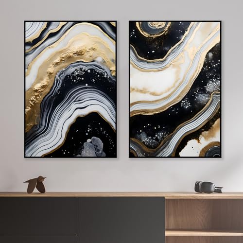 Black Gold Marble Wall Art Black Marble Pictures Modern Abstract Marble Wall Art Modern Abstract Painting Black and Gold Posters Gold and Grey Artwork White and Gold Marble Wall Art 16x24inchx2 No Frame