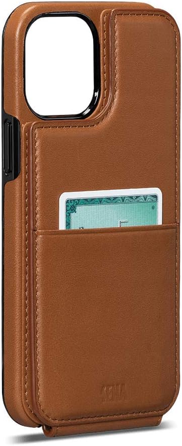 SENA Wallet Skin, Durable Quality Leather Bifold Card Slots Wallet Case for iPhone 12 (Toffee, iPhone 12 Max)