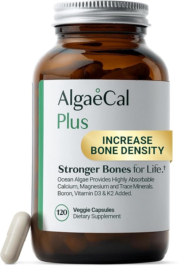 ALGAECAL Plus Calcium Supplement for Bone Density, with D3 K2, 120 Caps