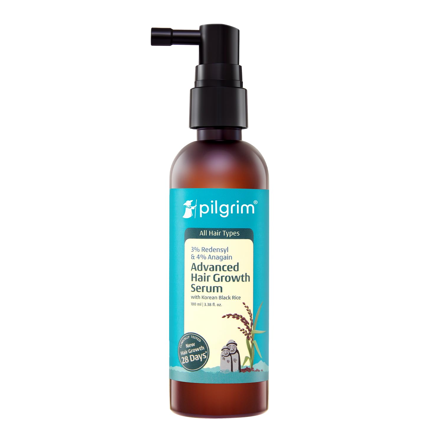 Pilgrim Redensyl 3%  Anagain 4% Advanced Hair Growth Serum 100 ml with Korean Black Rice Controls Hair Loss Stimulates Hair Growth Increases Hair Density Hair Growth Serum