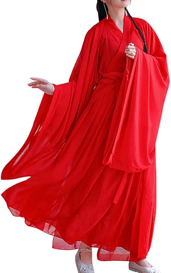 Women's Traditional Chinese Costume Flowy Hanfu Dress Outfit Martial Art Chinese Dance Performance Wear (041# Red, L)