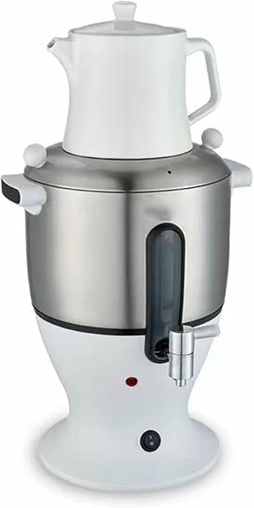 Electric Samovar Tea Maker,Double Pot Kettle Infuser,Stainless Steel,Keep Warm Function,Fast Heating,for Office,Home (White)