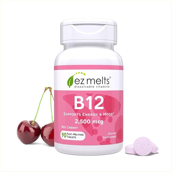 EZ Melts Dissolvable B12 Methylcobalamin 2,500 mcg, 90 Tablets, Red Cherry