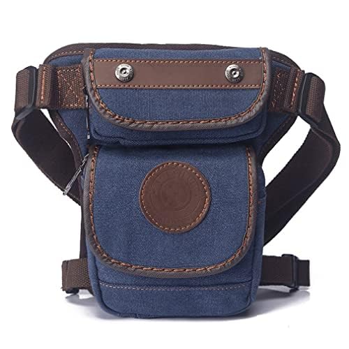 Canvas Waist Pack Drop Leg Bag for Men Tactical Hiking Travel Outdoor Climbing Motorcycle Bike Rider Cycling Fanny Pouch Blue