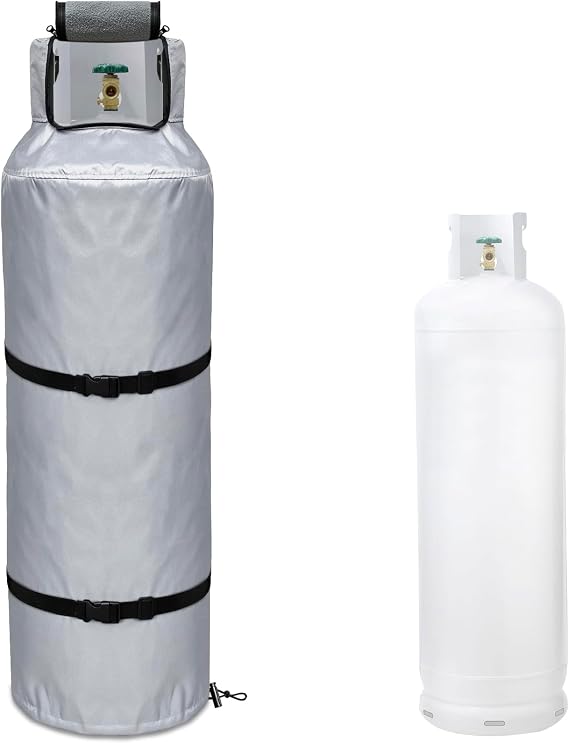 100 lb Propane Tank Winter Cover Thickened Built-in Anti-freezing Felt Openable top, Waterproof, Dustproof, UV-resistant And Frost-Resistant for Propane Tank Outdoor Insulated Protection, Silvery