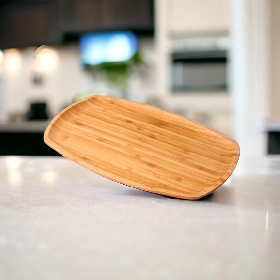 Deconox Bambu Lüx Bambu Kayık Sunum Tabağı Servis Tabak 30x18cm Sunum Tabağı, Dikdörtgen Sunum Tabağı