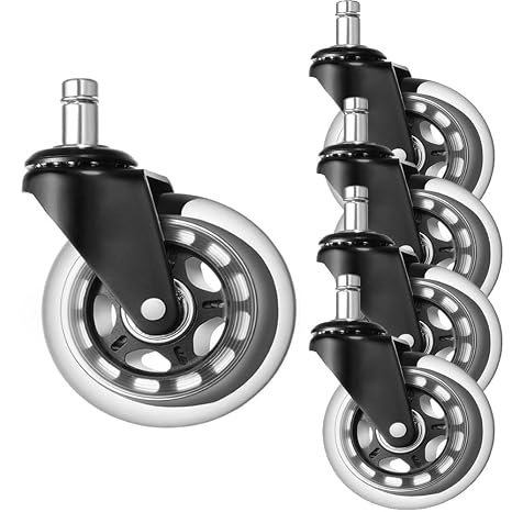 Office Chair Caster Wheels,Office Chair Wheels Replacement Rubber Chair Casters for Tile, Hardwood Floors and Carpets, Universal Fit for Most Chairs- Set of 5