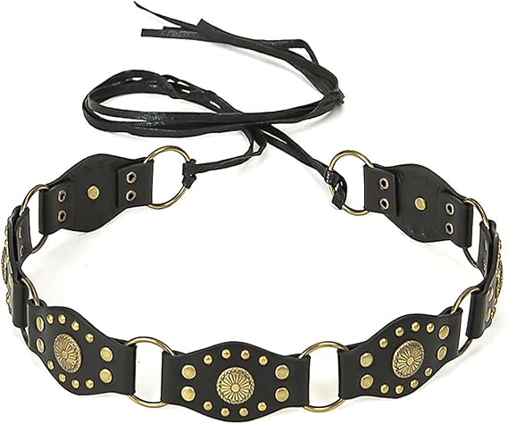 LumiSyne Vintage Western Belts Women Wide Disc Leather Belt Studded Lacing Style Cowgirl Waist Belt y2k Grunge Accessories