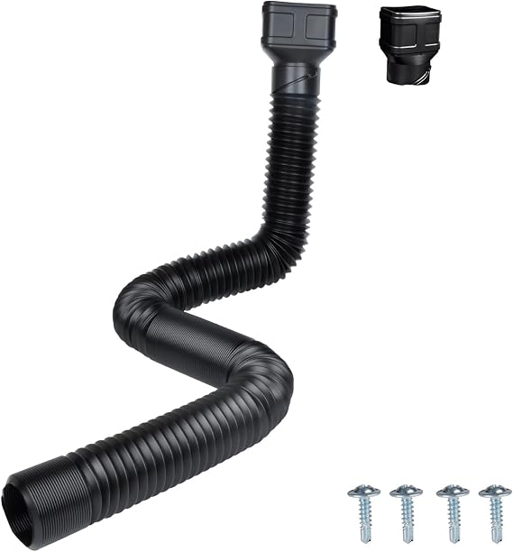 Prestantious 7ft Long Gutter Downspout Extensions Downspout Extender Pipe | 3.1" OD Drainage Pipe for 2"3" Downspout and 3"4" Downspout,Flexible Corrugated Pipe Stretched Length 7ft,Black,1-Pack