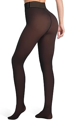 Womens Thermal Fleece Lined Tights, Translucent Skin Tone Pantyhose Style Leggings for Winter Warmth
