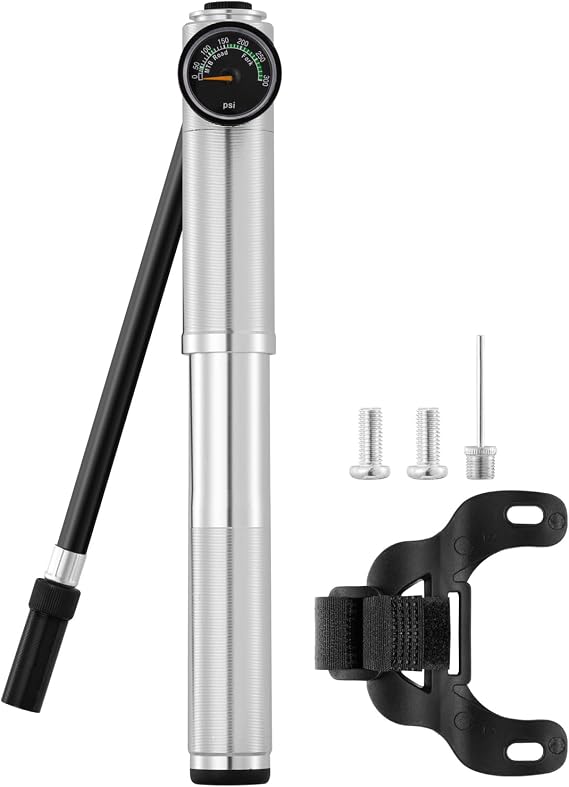 Julai Mini Bike Pump with Gauge, Portable Frame Pump, 300 PSI