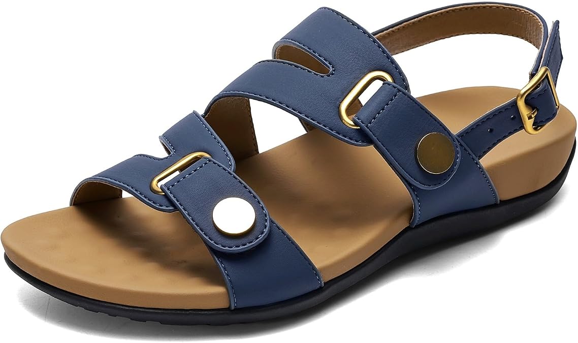 Littleplum Women's Sandals with Arch Support Summer Flat Gladiators Sandals Comfortable Beach Straps