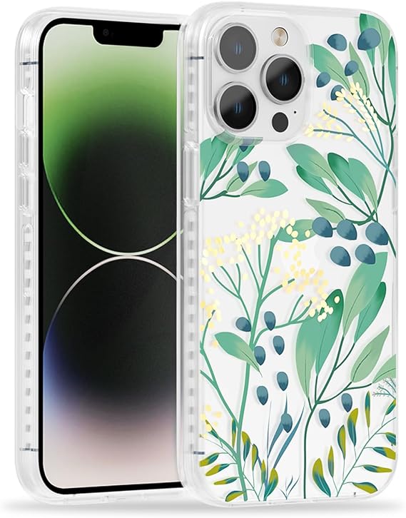 SCORPIFY iPhone 13 Pro Max用ケース サマーメドウフローラルデザイン かわいい クリアフラワー 携帯電話カバー レディース ガールズ 10フィート ミルグレード 落下保護 黄ばみ防止 スタイリッシュなゴールドのアクセント バンパー