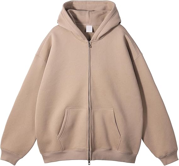 Oversized Sweatshirt for Men Full Zip Up Winter Cotton Solid Color Hoodies Unisex Wash Heavyweight Basic Hooded Jacket