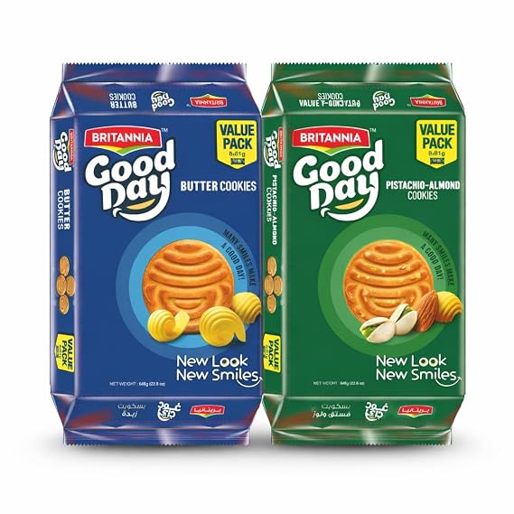 Britannia Good Day Pistachio/Almond Cookies Family Pack 21.2oz (600g) - Breakfast & Tea Time Snacks - Delicious Grocery Cookies (Pack of 1)