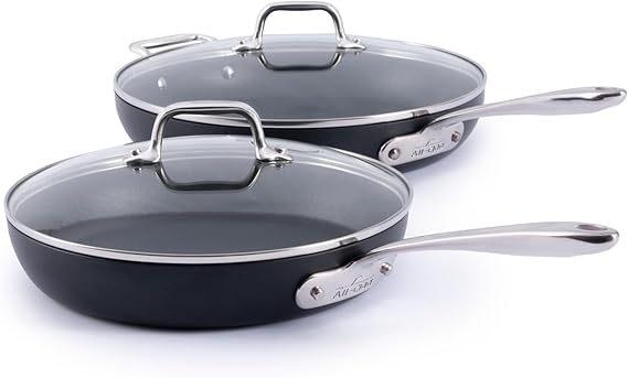 All-Clad HA1 Expert Cookware, Nonstick 2 Piece Fry Set with Lids, 10 & 12 inch