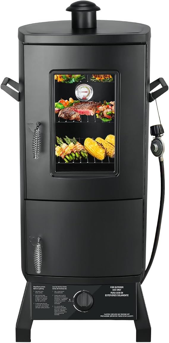 Propane Smoker, Vertical Smoker with Three Removable Shelves,Outdoor Grills & Smokers with Thermometer for BBQ, Backyard,Black...
