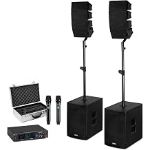 Vonyx 2.2 Line Array Speaker System with Dual Wireless Microphones, 1600W Active Passive PA System, Bluetooth USB DSP, Church PA System and DJ PA System